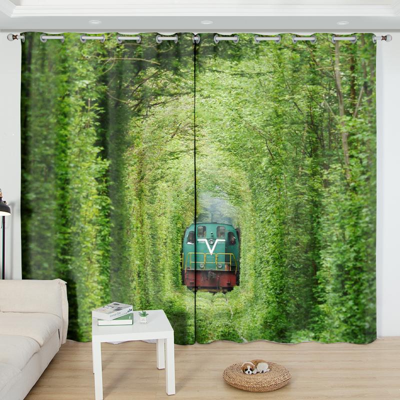 2Panel Tourist Landscape Curtains Green Tree Blue Sea Printed Curtains Custom Bedroom Living Room Semi-blackout Window Cortinas