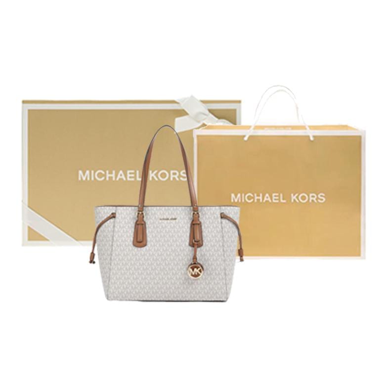 Michael Kors Voyager Artificial Leather Tote Bag, Shopping Bag, Shoulder Bag Medium Women's Vanilla White 30F8GV6T2B-150