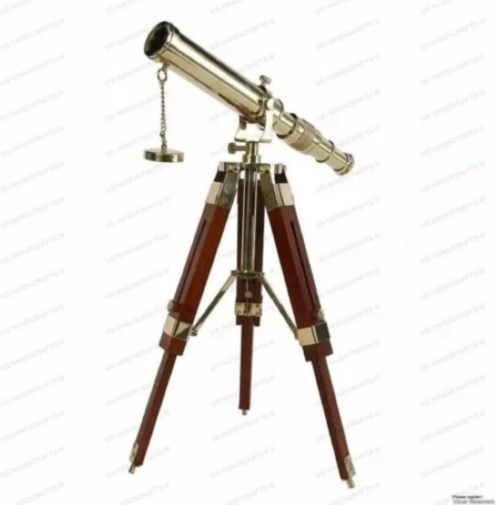 Brass Telescope With Wooden Tripod Stand Maritime Nautical Vintage Desk Décor