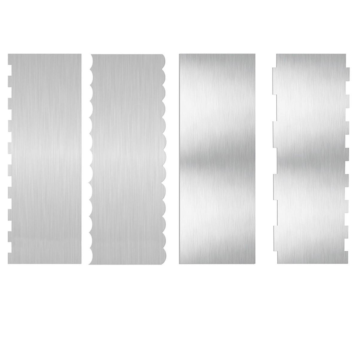 

4 ШТ. Скребок для торта из нержавеющей стали, Декоративный гребень для торта, Двусторонний, С узорным краем, Полосатый скребок для мусса, Украшение торта с масляным кремом 4PCS серый