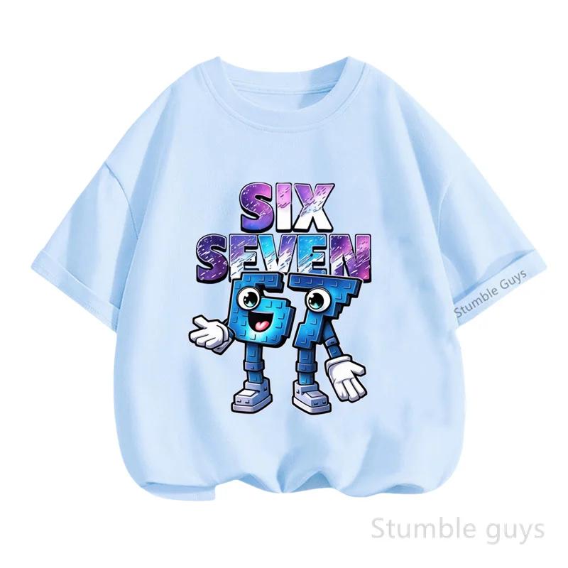 Faded Graffiti Style Six Seven Letter Above Blocky 67 Character Graphic Red Tee Fashion Kids Casual Gaming Clothes