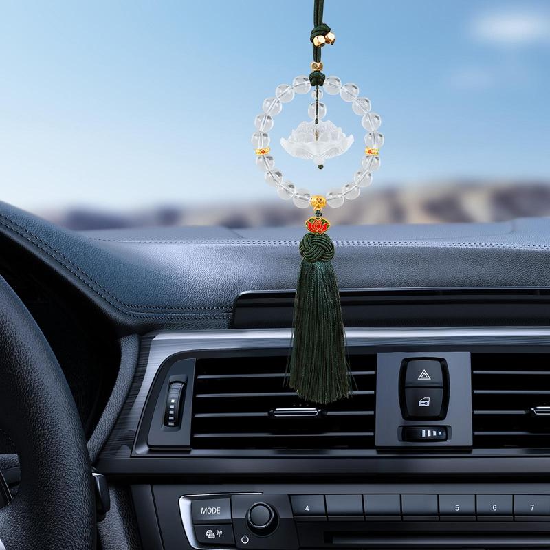 Rear View Mirror Hanging Lotus Glass Pendant Tassel Car Interior Accessories for Elegant Decor and Gift Ideas