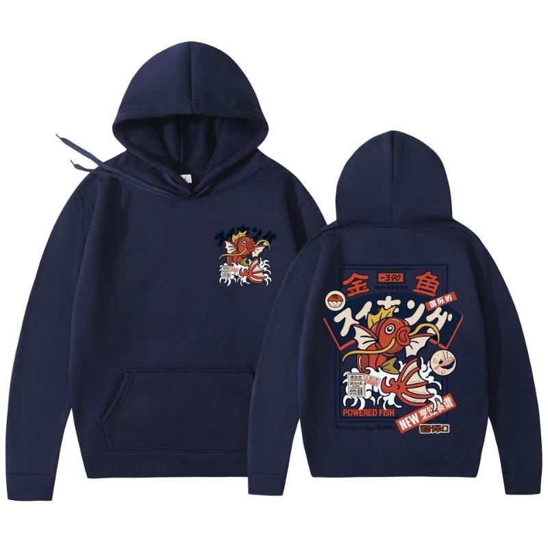 Red Koi Print Fleece Hoodies Harajuku Hip-hop Streetwear Autumn Winter Pullover Men Women Sweatshirt