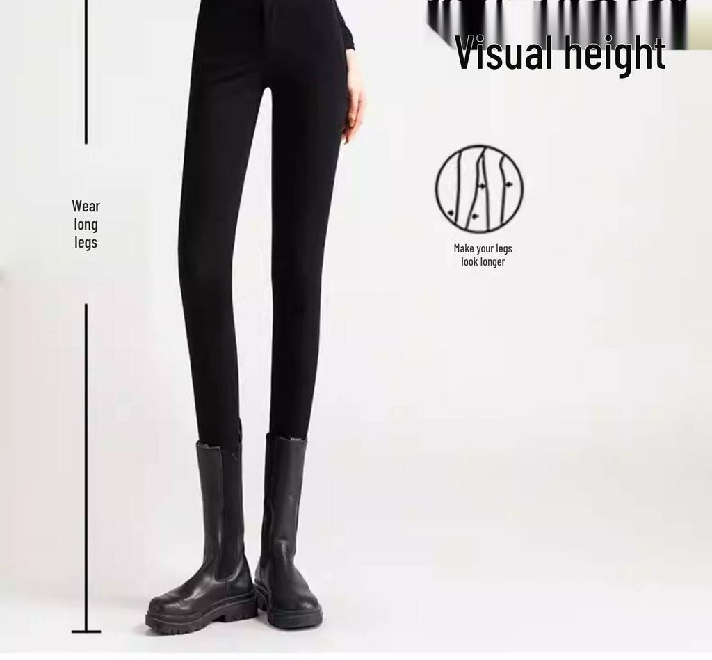 High-Waisted Black Slimming Leggings for Women - Spring 2026 Slim-Fit Pencil Style, Elastic, Tight-Fitting.