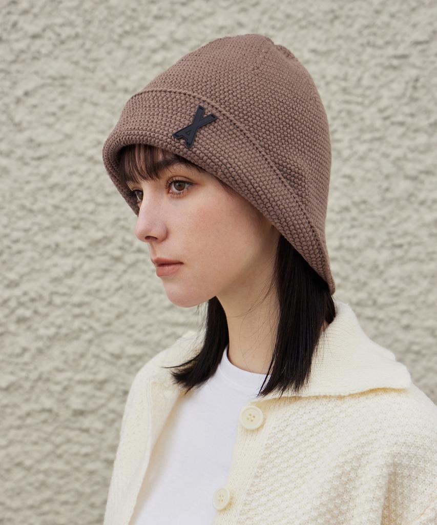 Bajal Va Patch Wide Brim Knit Bucket Hat Warm Taupe