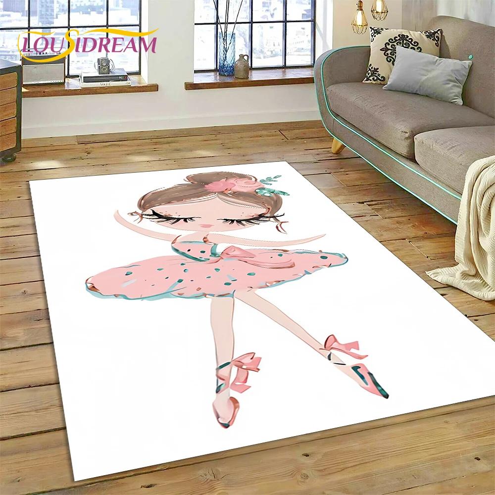 Alfombra Alfombra de Dibujos Animados de Hada Bailarina de Ballet de Ensueño Linda para Decoración de Sala de Estar Dormitorio, Decoración Antideslizante para Sofá Felpudo Niño