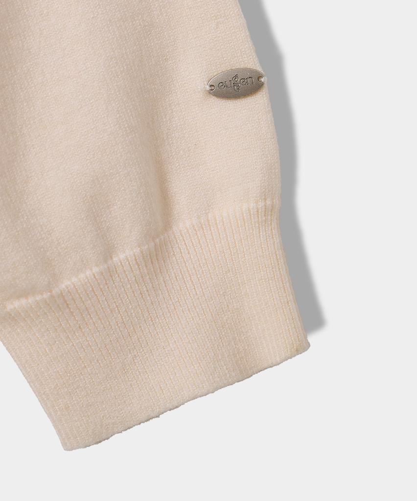 Yujen Minimal Round Neck Two-Way Knit Zip-Up_Ivory