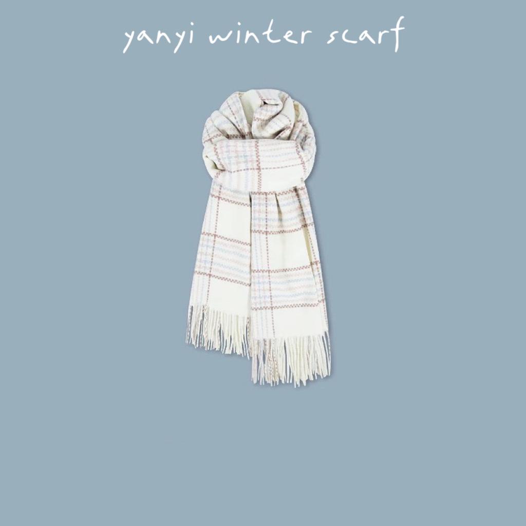 Women's Autumn & Winter Plaid Scarf: Thick Imitation Cashmere Shawl, Solid Color Neck Warmer for Students