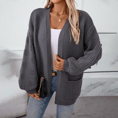 Solid Color Women's Sweater Autumn and Winter V-neck Pocket Long-sleeved Cardigan Loose Sweater for Women