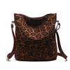 Deerskin velvet leopard print large-capacity bag women's 2025 new trendy Korean niche bucket bag versatile shoulder armpit bag