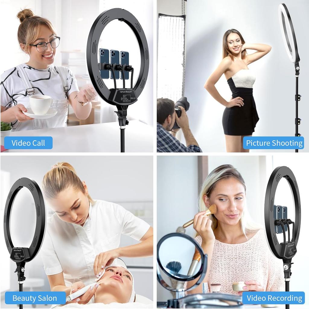 18 inch Ring Light Photo Studio Lamp with 78'' Tripod Stand Bi-Color 2700-6500K for Video Recording Makeup Selfie Ring Light