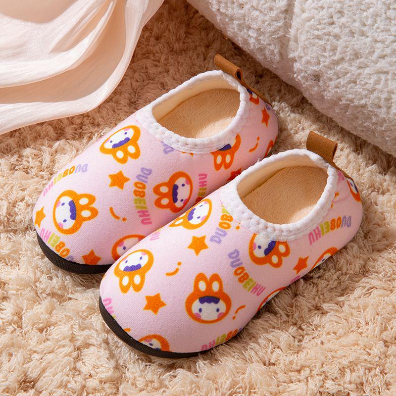 Winter Unisex Baby Indoor Non-Slip Cotton Slippers with Soft Soles and Heel Protection
