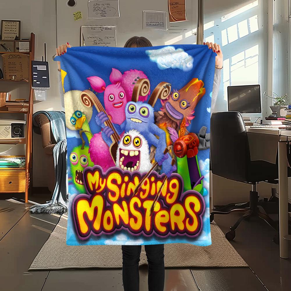 1PC My Singing Monsters Print Flannel Blanket, High quality All Seasons, Home Decor, Warmth and Comfort, Perfect for Christmas Gifts