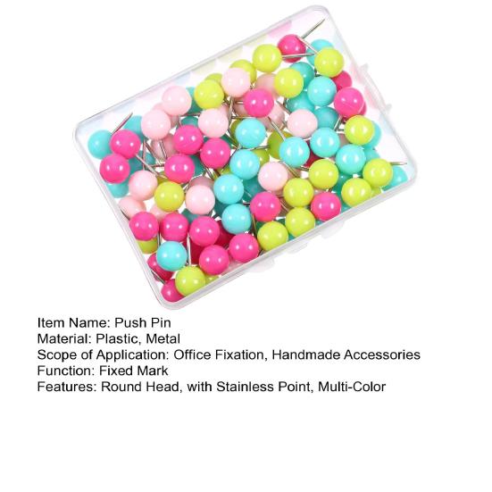100Pcs Multi-Color Map Push Pins Round Head with Stainless Point Multi-Color Thumbnail Design Map Push Pins