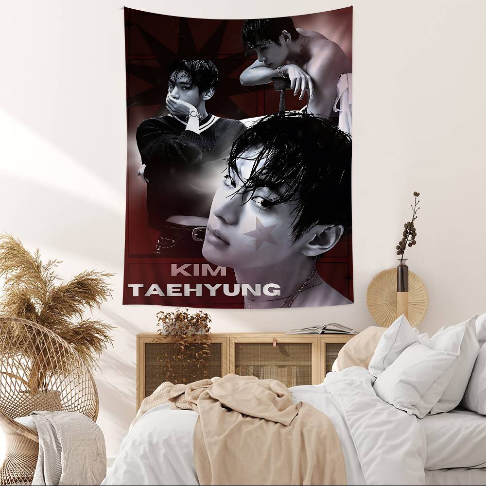Singer Kpop Kkim Ttae Hhyung V Cartoon Tapestry Art Science Fiction Room Home Decor Wall Hanging Home Decor