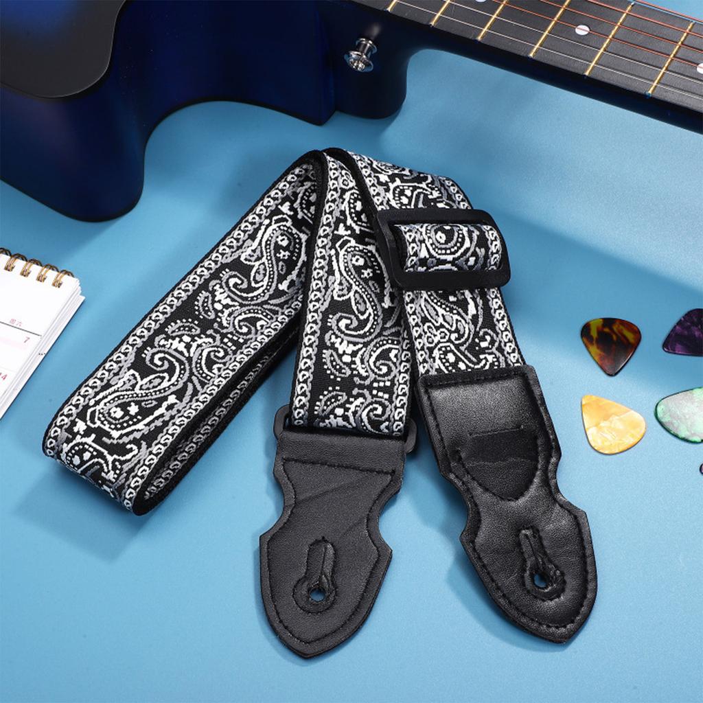 Adjustable Guitar Strap with 6 Picks Shoulder Strap Leathers End Guitar Strap for Bass Electric & Acoustic Guitar