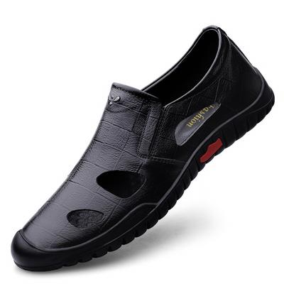 Sandale Noi pentru Bărbați din Piele Naturală de Vară, Respirabile, Pantofi Business Casual pentru Bărbați, Slip on, de Exterior, Antiderapante, Sandale Mocasini