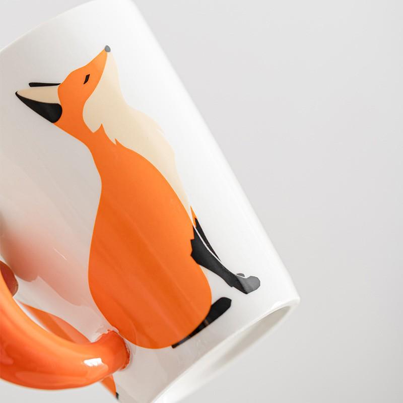 Handmade Ceramic Mug With 3D Fox Relief Design Cute Cartoon Coffee Cup Graduation Gift Office Use