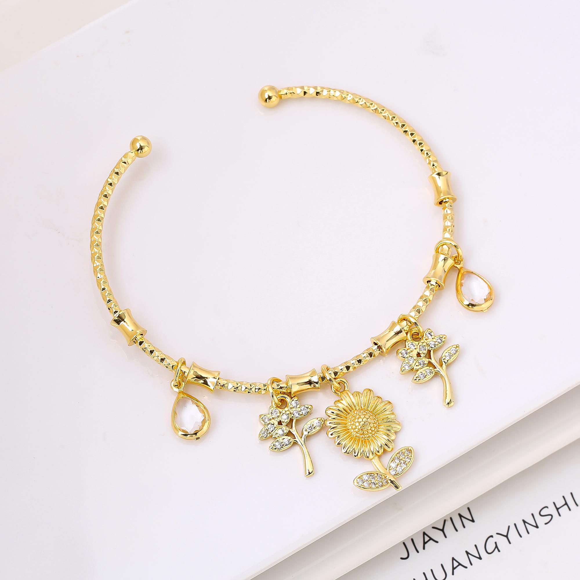 New Arrival Zircon Sunflower Tree Pendant Candy Bangle Cuff Bracelet Luxury for Women s Fashion Party Wedding Zircon Gift