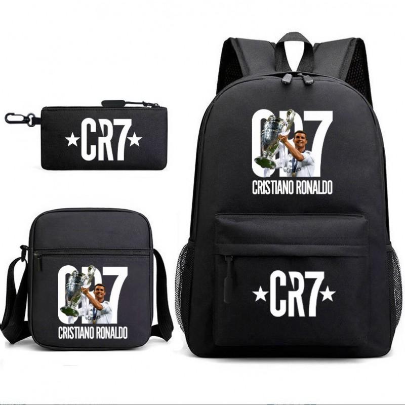 Set Zaino Scolastico Cristiano Ronaldo per Bambini Ragazzi Ragazze 15L Tessuto Oxford Borsa a Doppia Tracolla con Spallacci Imbottiti Traspiranti