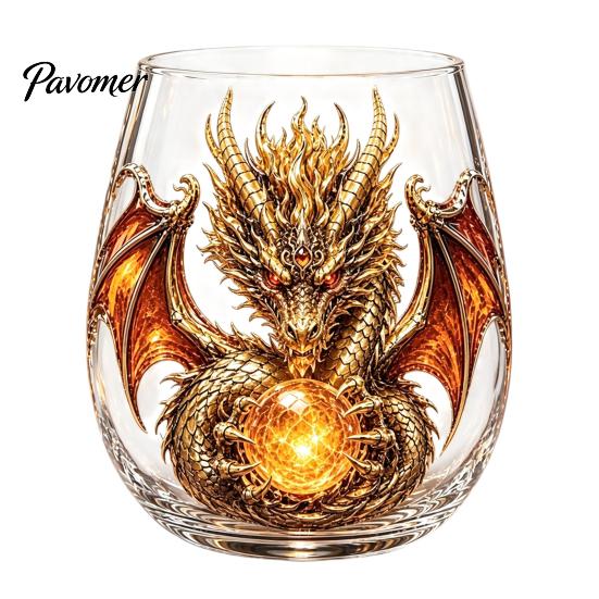 Stylish Beverage Container Dragon Pattern Glass Water Cup, Lead-free Drinking Glass, Mythical Creature Themed Cup for Iced Drinks Home Office