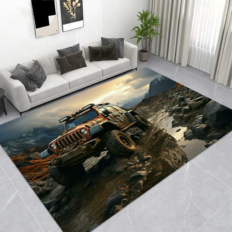 Off-Road SUV Adventure Printed Area Rug, Non-Slip Living Room Floor Mat Home Decor