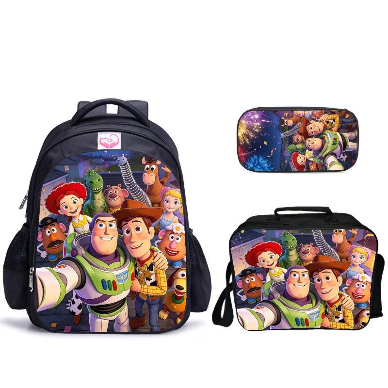 Doll Collective Probe Children'S Fun Three-Piece Set Woody Bass School Bag Pencil Bag Thermal Insulation Meal Bag Student Campus Set