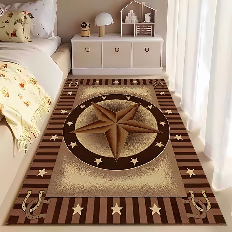 Western-style star and horseshoe design rug Non-slip rug suitable for living room and bedroom sofas