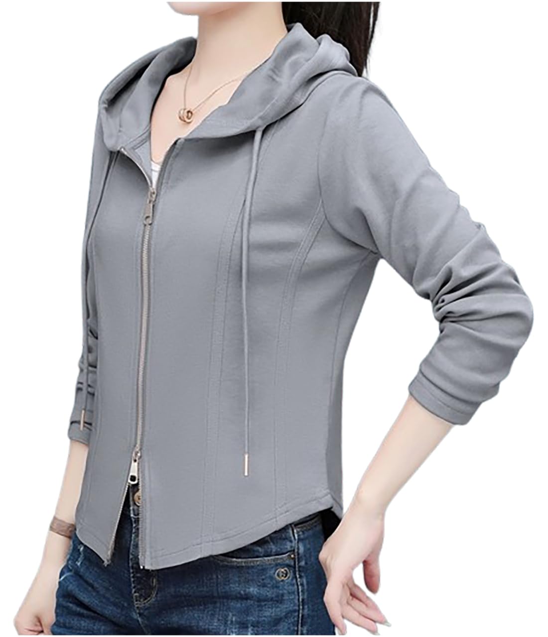 

Available in 4 Hoodie with Long Easy to put on and take Front Front Casual Easy to [M-Sing] colors, hood, Outerwear, sleeves, Zip-up, Thin, Plain, сірий колір