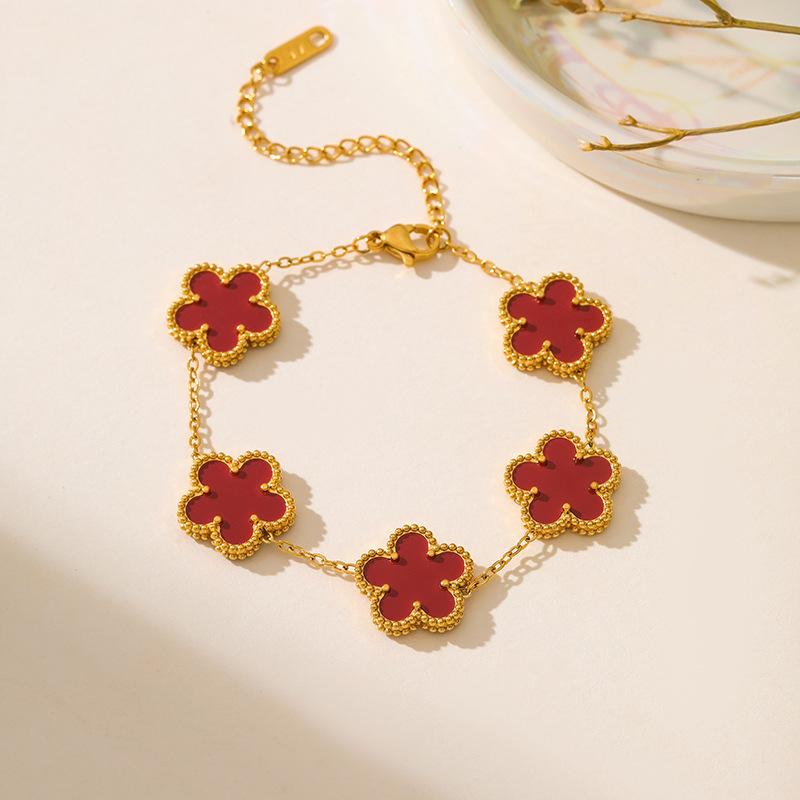 Exquisite 304L Stainless Steel Flower Bracelet For Women Golden Plum Blossom Temperament Bracelet Workday Jewelry Gift
