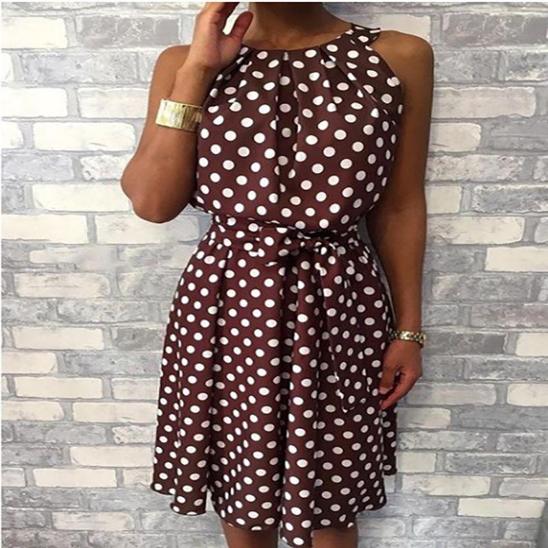 Trendy Plus Size Women's Sleeveless Polka Dot Midi Dress For Summer Celebrations