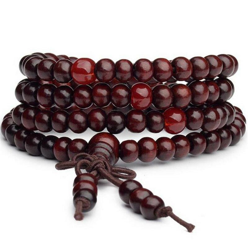 Natural Sandalwood Bracelet Buddhist Buddha Meditation Wood Beaded Bracelet Men Women Prayer 108 Beads Rosary Hanging Decoration