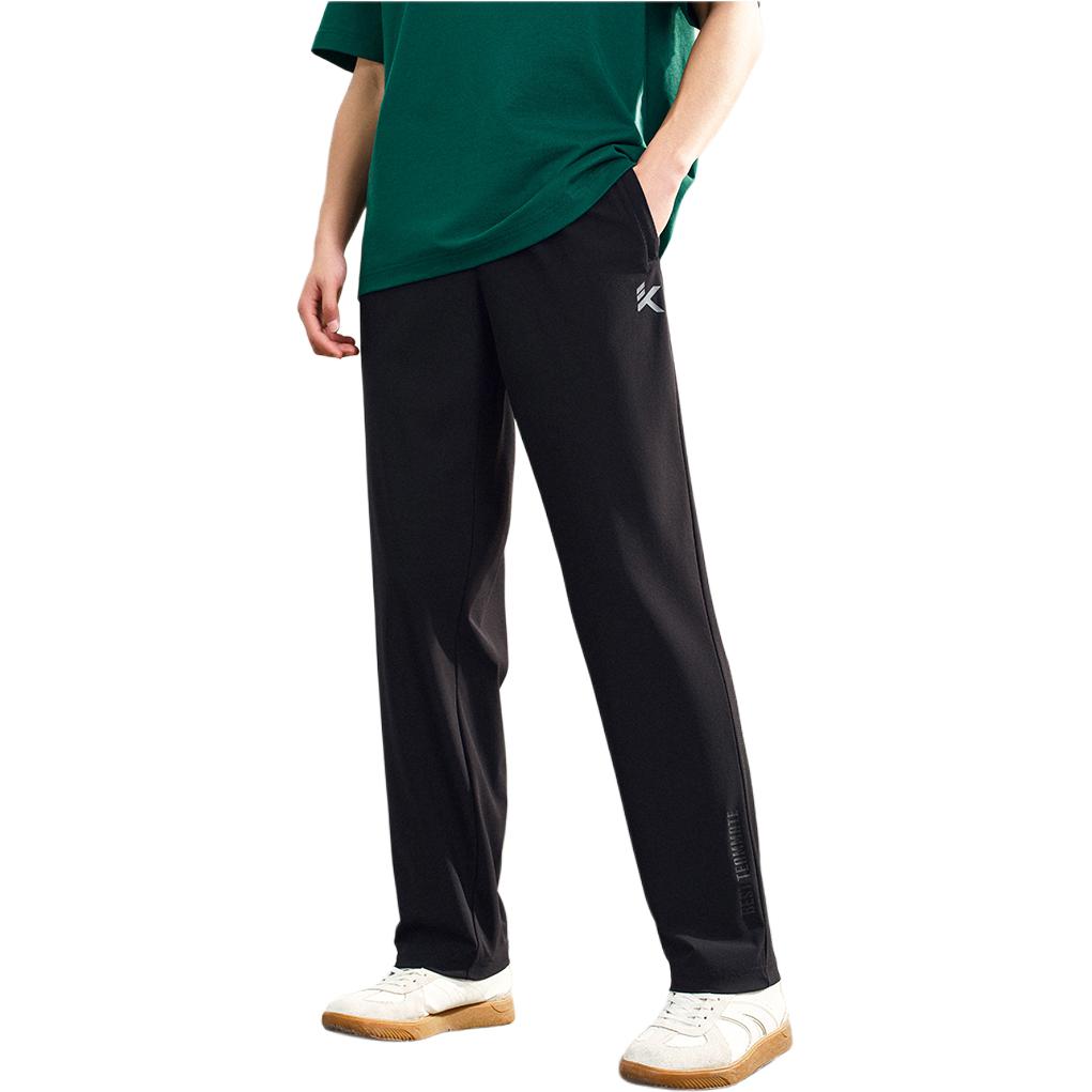 Anta Série Basket-ball Décontracté Simple Couleur Unie Jambe Droite Respirant Tricoté Pantalon de Sport Homme Bass Basic-Noir 152521353-2