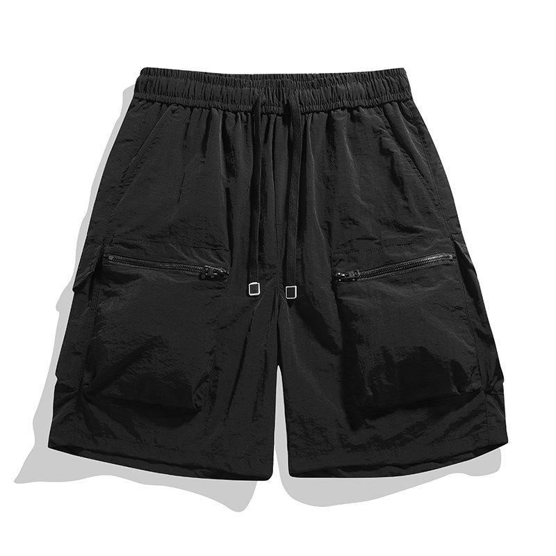 Summer Men's Retro Nylon Workwear Shorts: Loose, Multi-Pocket, Solid Color