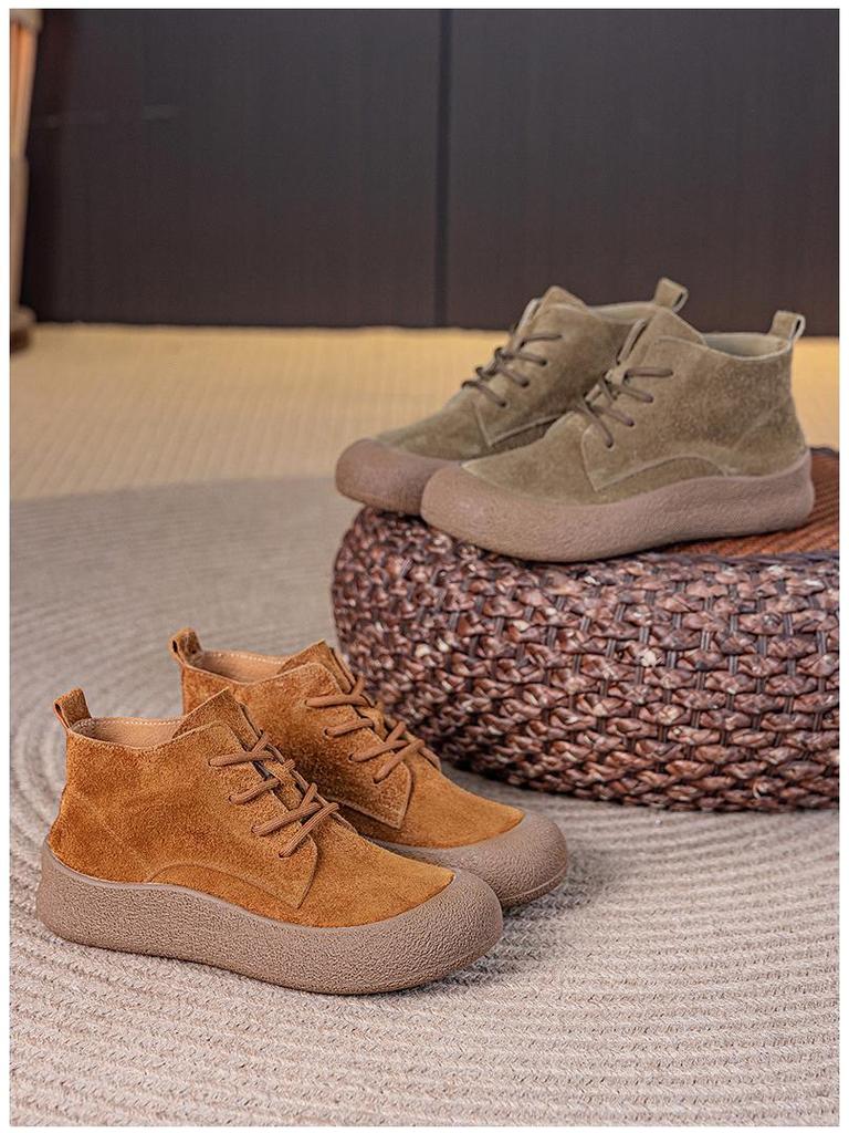 Damskie buty casualowe ze sznurowaniem, z okrągłym noskiem, ze skóry bydlęcej, w dużych rozmiarach 41-43, na miękkiej podeszwie i z aksamitną podszewką, Jesień/Zima 2025