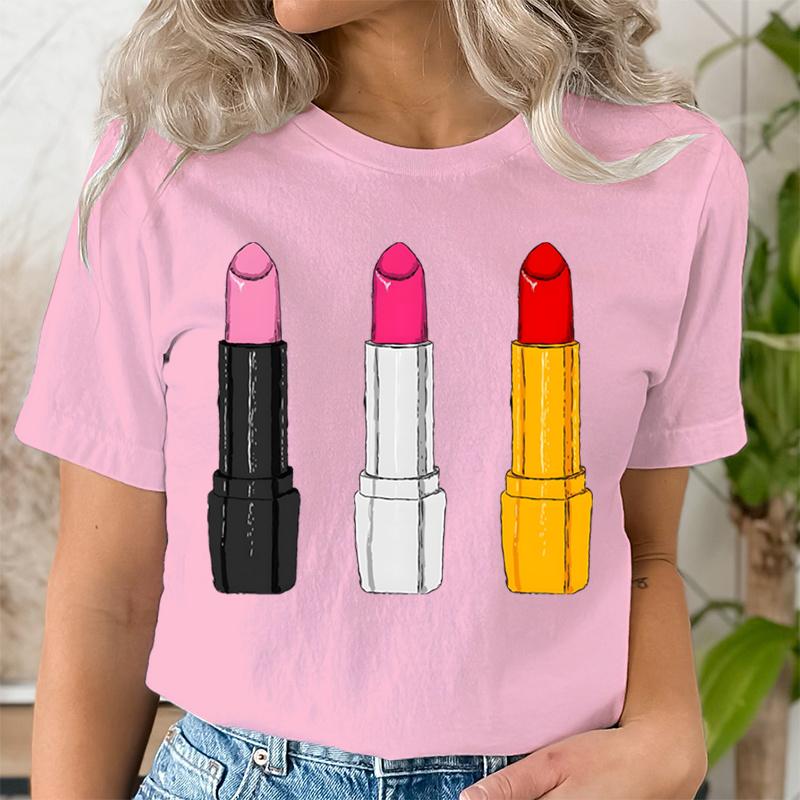 Summer Clothing Lipstick Makeup Fashion Women Tee Tshirts Casual Short Sleeve Regular Female Graphic T Shirt Fashion Clothes