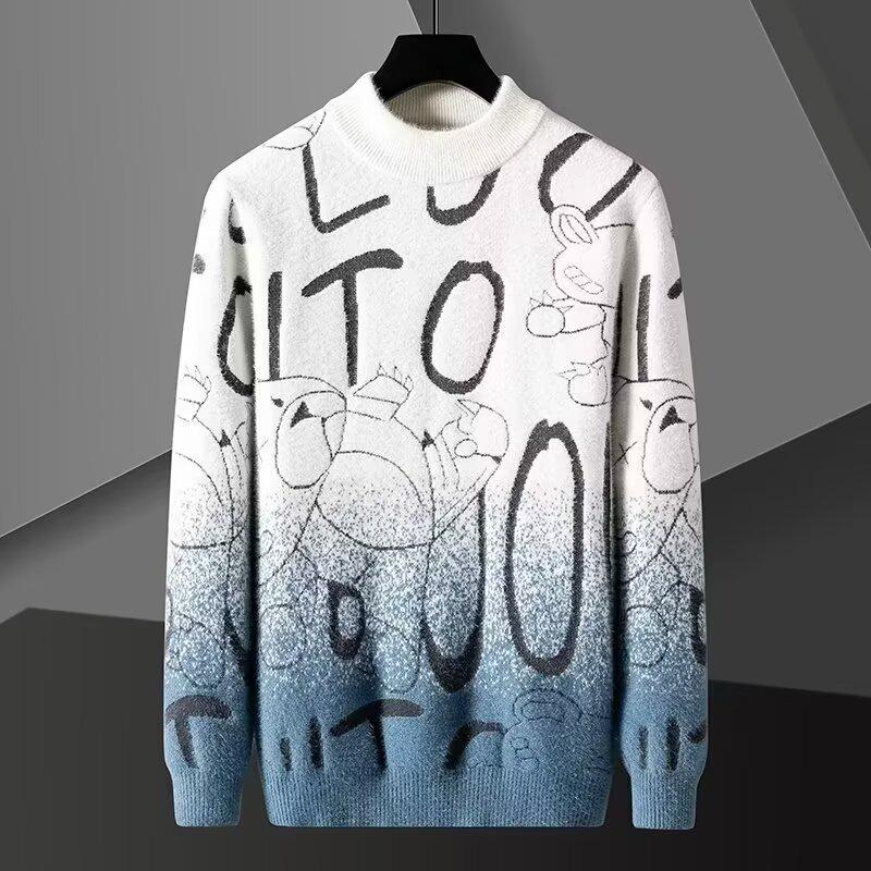 Men s Mink Velvet Half-High Neck Sweater - 2025 Winter Warm Knitwear XL