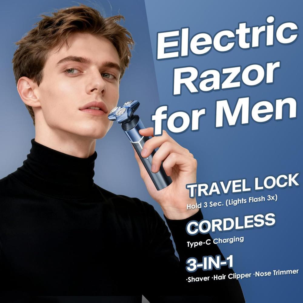 Electric Razor for Men: 3-in-1 Shaver with Hair Clipper and Nose Hair Trimmer