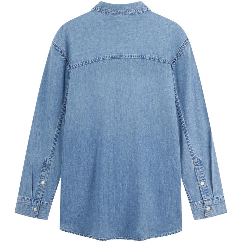 Calvin Klein American Vintage Loose Fit Cotton Denim Shirt Women Shirts Light-Blue 47B981G