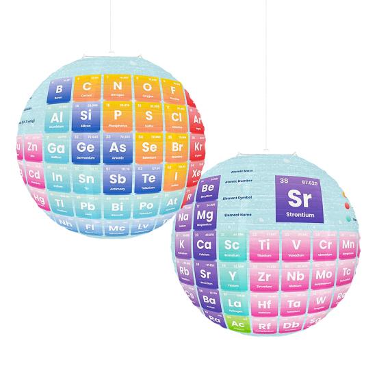 Periodic Table of Elements Lantern Educational Science Theme Chemistry Chart Round Paper Lantern for School Classorom Decor
