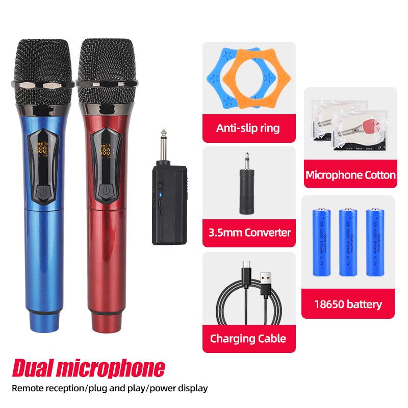 Rechargeable Wireless Microphone with Battery Display for Home KTV and Stage Live Streaming, Model One-to-Two Handheld.