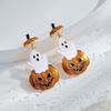 Chic Ghostly Pumpkin Earrings With Intricate Rhinestone Detailing Ideal For Fashionistas Halloween