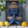 Vintage Aluminum Blue Buddha Sign - Praying Hands Statue Design, 8x12inch, Ideal Yacht & Living Room Decor