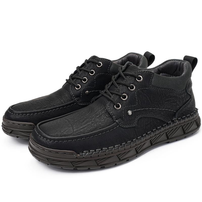 Men's Genuine Leather Casual Shoes Winter Plus Velvet Warm Ankle Boots Spring/ Autumn Men's Mid-cut Boots Mens Red Loafers