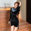 French Temperament Small Black Dress Hepburn Style Velvet Autumn and Winter Beautiful Fashion Slim-fitting Hip-wrapped Bottoming Small Dress Dress
