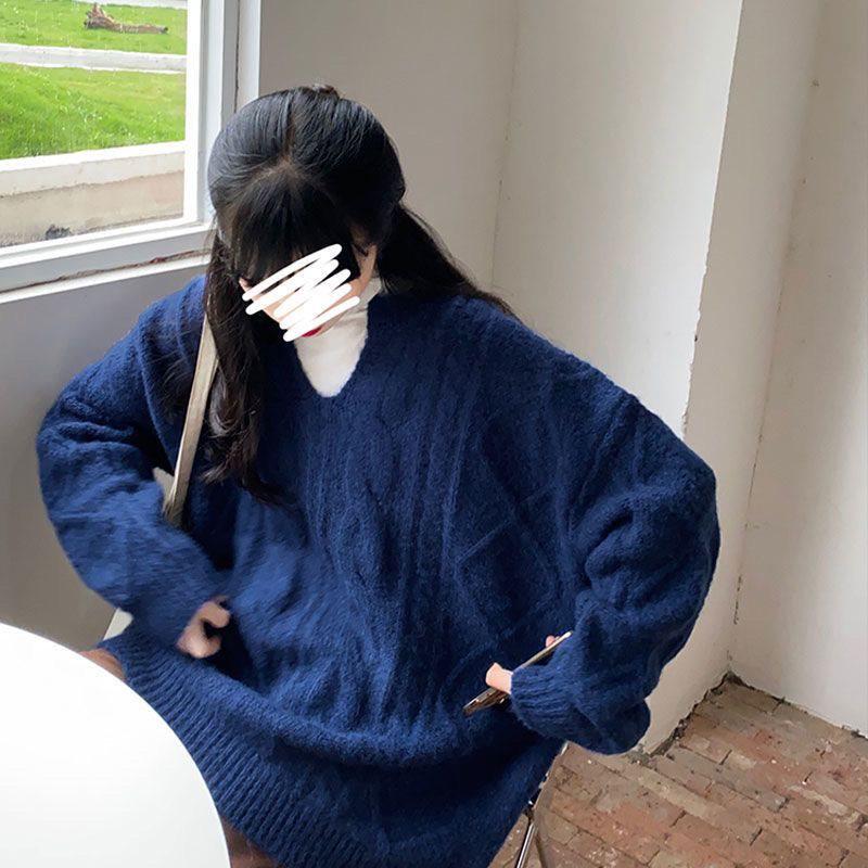Twist V-Neck Women's Oversized Sweater - New Spring/Summer Korean Style Thick Knit Pullover