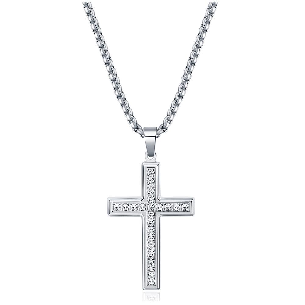 European  American Style 26MM Rhinestone Cross Necklace: Simple Versatile Stainless Steel Pendant for Women