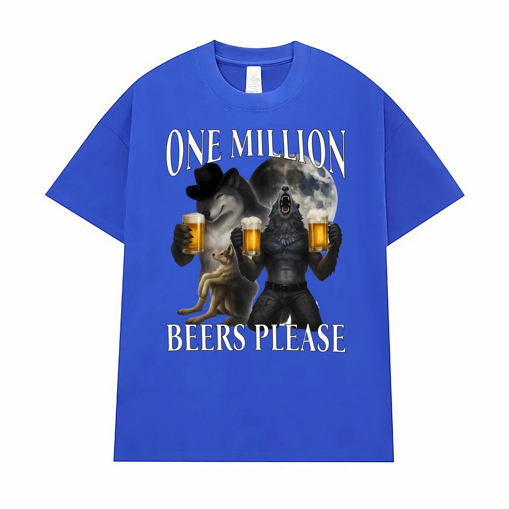 Gym One Milion Beers Wolf Meme T-Shirts Cringe Werewolf Meme Edgy Dark Humor T Shirts Men Women Fashion Casual Oversized T Shirt