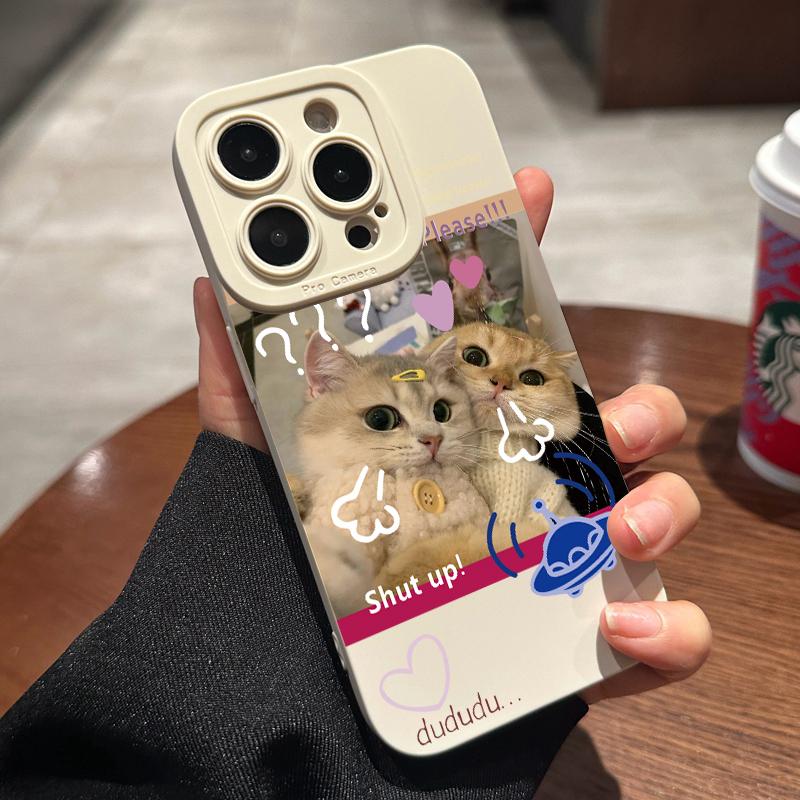 Selfie Cat Phone Case For iPhone 16 14 15 11 Pro Max 12 13 Mini XR XS Max X Plus SE 2022 Lens Protection Soft Back Cover