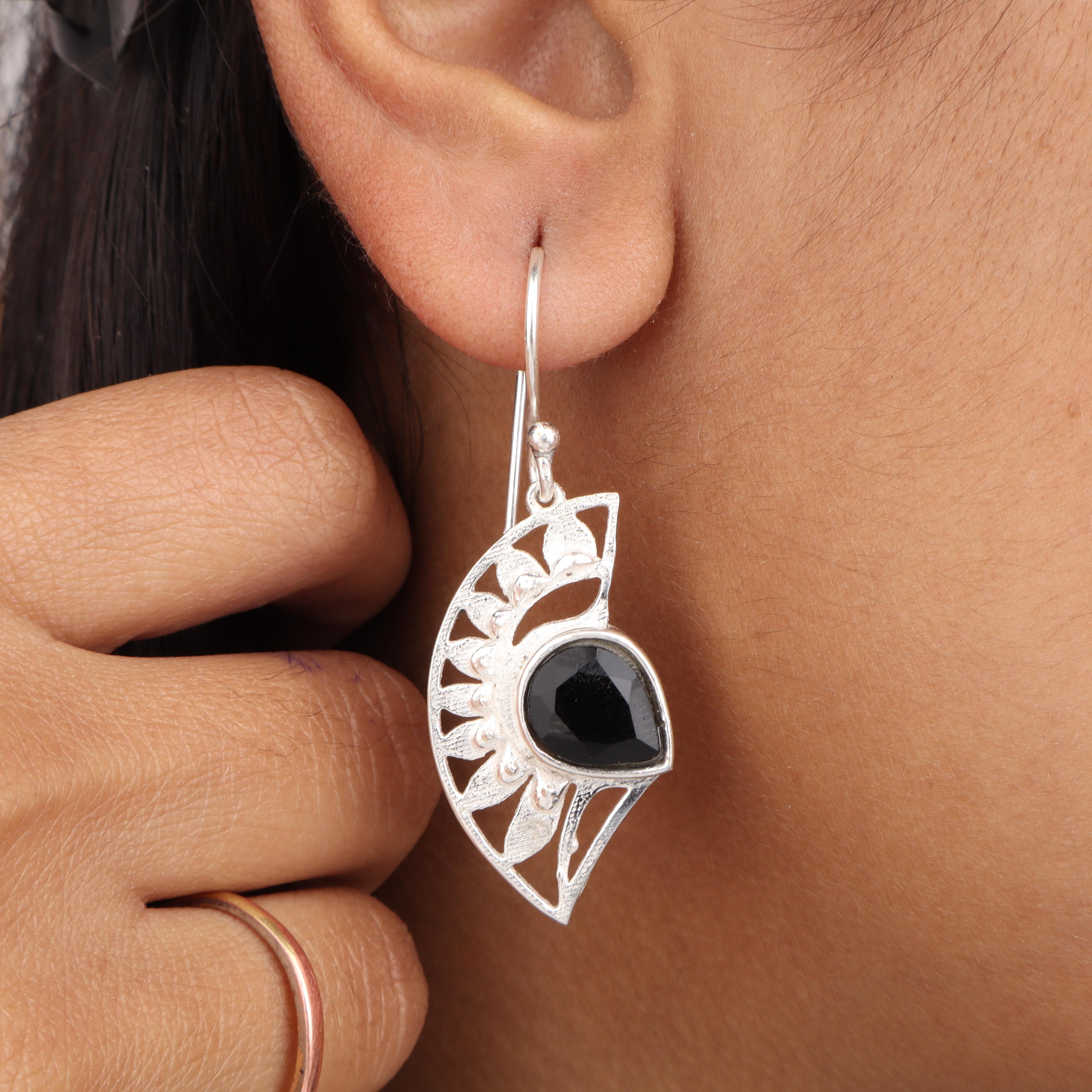 

Black Onyx Gemstone Silver Pretty Designer Earring 1.5 , 925 Sterling Silver Jewelry, July Birth-Stone Jewelry, Onyx Wedding Earring For Her CE-26-17